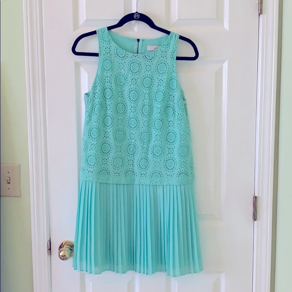 Teal Eyelet & Chiffon Tea Dress